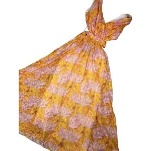 Shareen‎ Collection Women's Halter Dress Small Maxi Tropical Coral Print Sheer